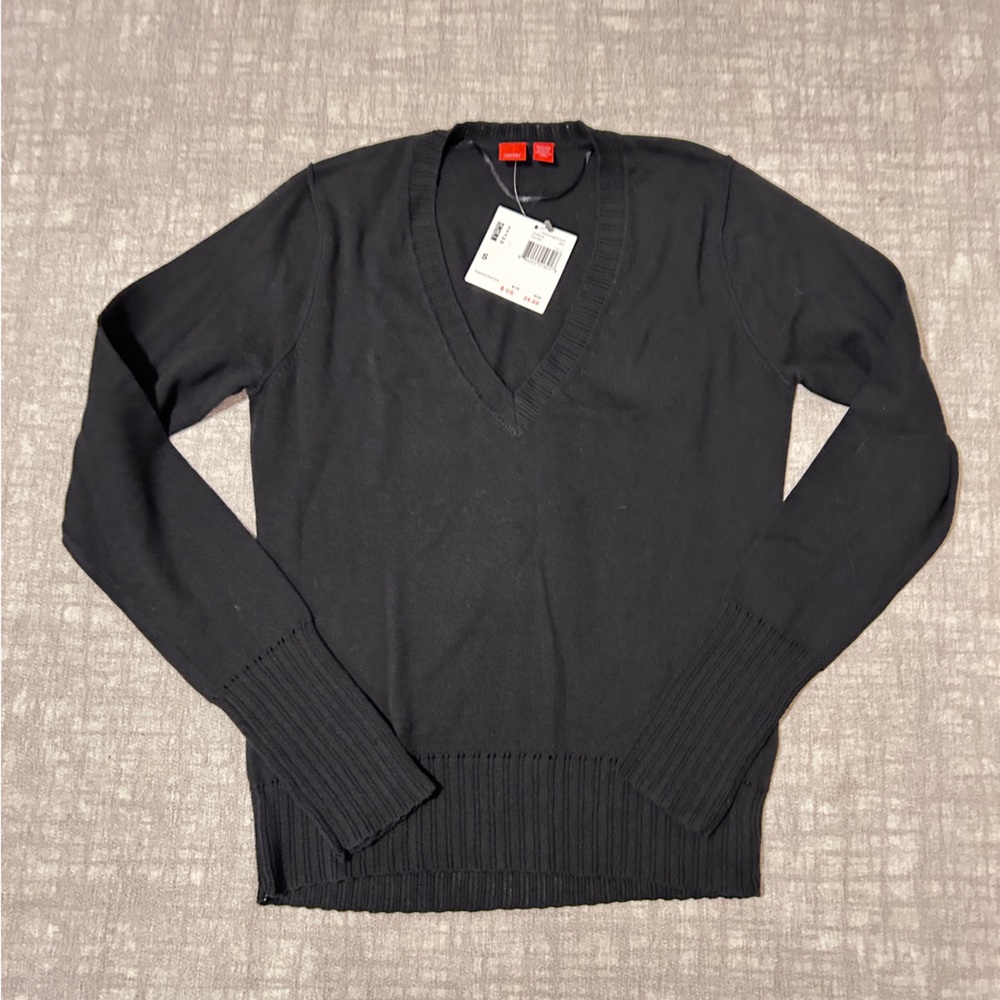 Esprit 100% Cotton Black V-Neck Sweater in Size small